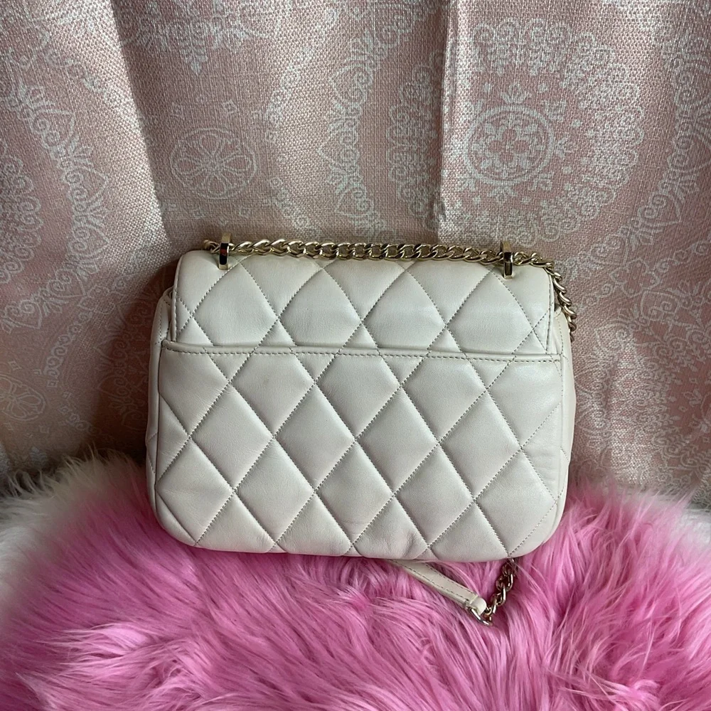 Kate Spade Quilted Cream Crossbody Bag Gold Chain Neutral Classic